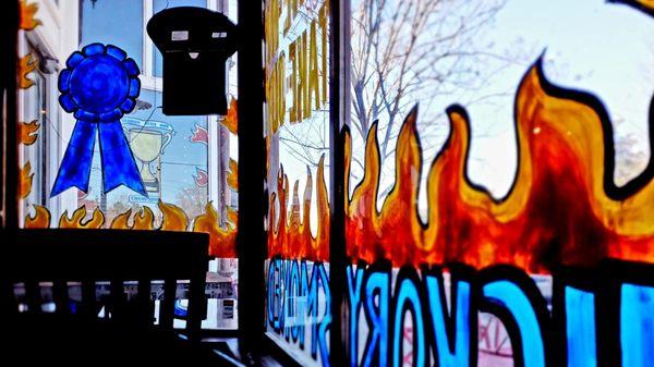 Window view at THE OINK JOINT in Zebulon, Georgia.