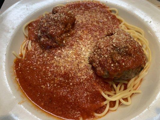 Spaghetti and meatballs. Half order.