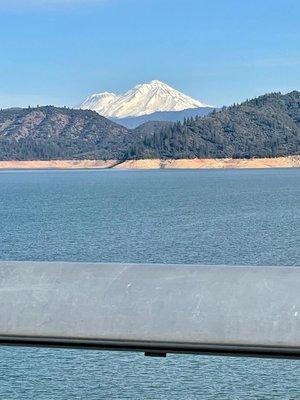 On the dam with a Mt. Shasta view