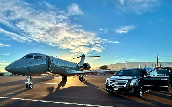 What pairs best with a private jet?  Why a Maui Town Car Escalade of course!