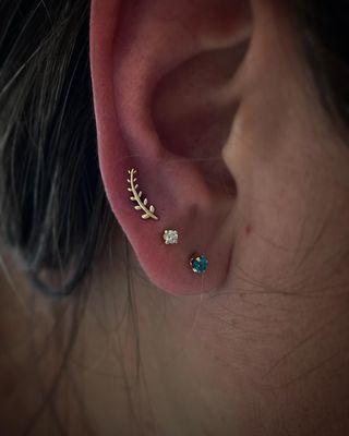 Updated first and second lobes jewelry and added a third lobe with a 14k gold threadless top from junipurr