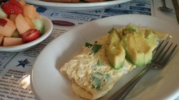 Omelet with sliced avacado