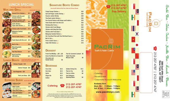 Pac Rim Restaurant Menu Page 1