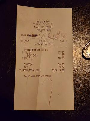 The bill, a little pricey