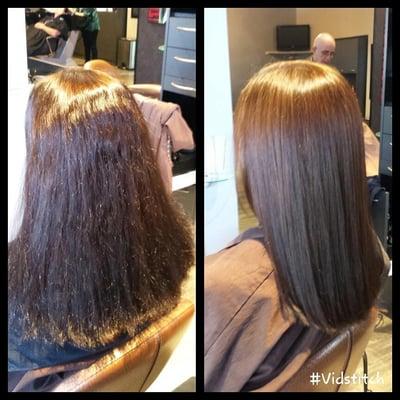 Before and after Keratin Smoothing treatment and Olaplex!