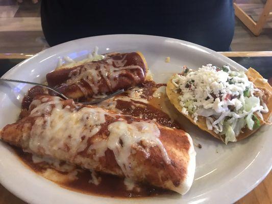 Husbands 3 Items Lunch Combo, delicious enchilada , tostada and burrito