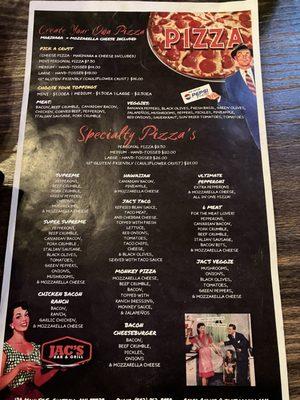 Pizza menu