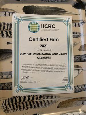 IIRC Institute of Inspection Cleaning and Restoration Certification Certified Firm since 2013.