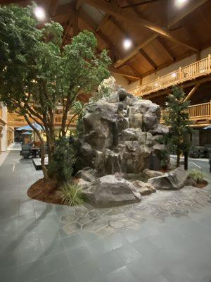 Part of the atrium area with a waterfall.