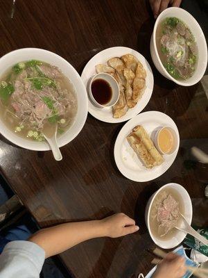 Kids pho, small pho & large pho. Spring rolls & fried dumplings