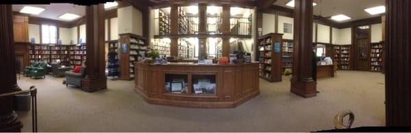 Front desk, adjoining reading rooms & stacks