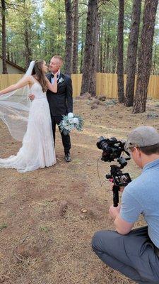 Tyler capturing romantic clips of a couple in Flagstaff AZ with a camera on a gimbal