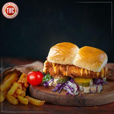 Best hot chicken slider with Hawaiian bread and crunchy crinckled fries for you and your family.