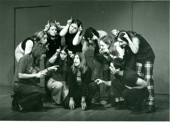 George Wendt (a Players Workshop graduate) and others in the first staged version of COMEDIA, circ 1973