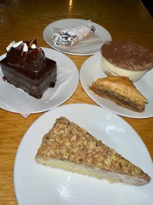 Baklava, Baklava Cheesecake, Tiramisu, Canoli, chocolate mousse cake