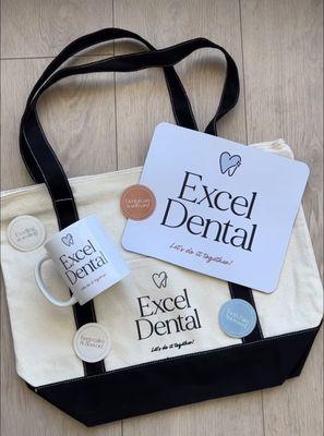 Take advantage of our new patient special. First 150 patients will receive an Excel Dental tote bag filled with various goodies!