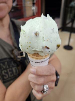 Pistachio Ice Cream on a Sugar Cone