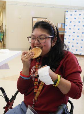 Enjoying Dessie's Table Cookies at Opportunity Village. Sugar cookies!