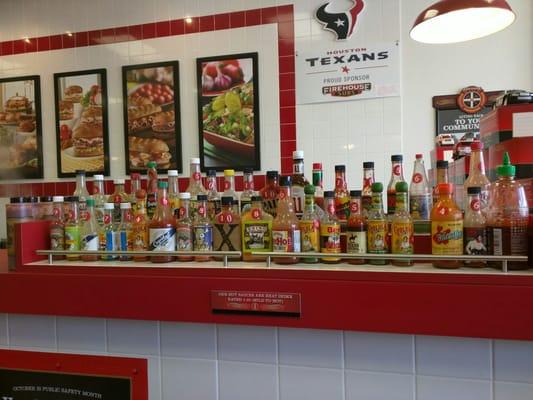 A lot of hot sauces.