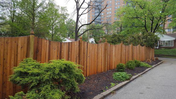 6ft high Western Red Cedar Scalloped Solidboard on French Gothic Posts