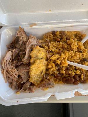 Pernil with Rice and Beans and Tostones