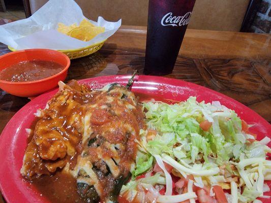 Combo #28, tamale, chili relleno, and a tostada.  And some of the best chips and salsa!