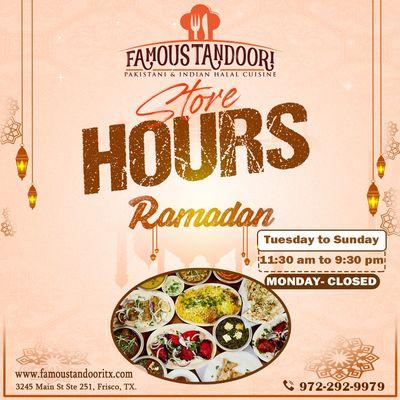 Wishing you all a blessed Ramadan. 
Opening hours during Ramadan as below.
Tuesday to Sunday
11:30 AM to 9:30 PM
MONDAY-CLOSED