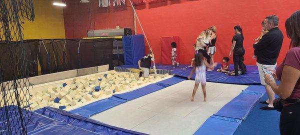 Foam pit and trampoline