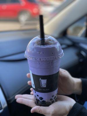 Taro slush with Honey Boba and Real Taro.