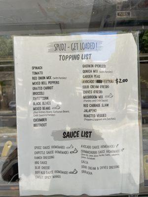 Toppings list