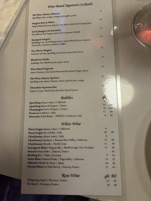 Wine menu