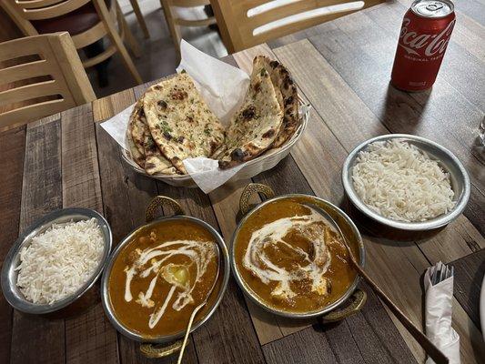 Chicken Tikka Masala and Butter Chicken, can't forget the Garlic Naan !