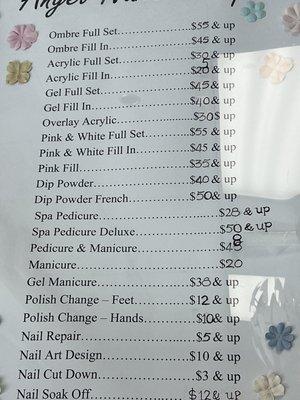 This is the current price list