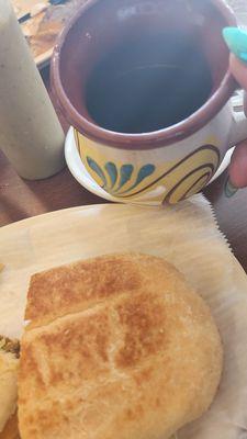 Torta de milanesa and delicious Cafe de olla.