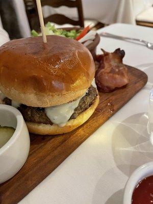 Burger with Gruyère, bacon and luscious fries.