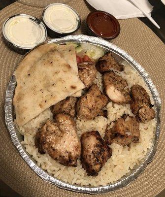 Chicken kebabs with rice ... amazing l!