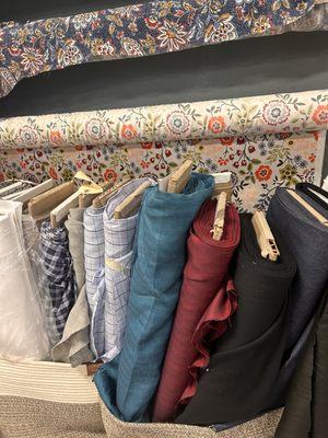 Closeup of the latest drop of Fall/Winter Fabrics from Denim, Irish Linens, Viscose Italian Wovens.