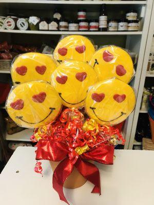 SMILEY FACE COOKIE BOUQUET can make anyone smile for any occasion, any age! $47.95 (not shippable)