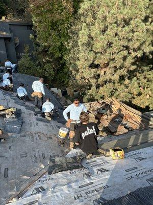 New slate tile roof ( 12000 sq ) special order tile from Italy. Hollywood hills