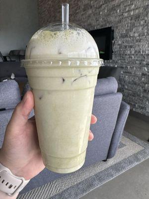 Matcha vanilla lavender with foam