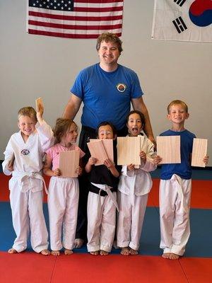 My little dragon class after breaking boards for my 1-month Open Anniversary.