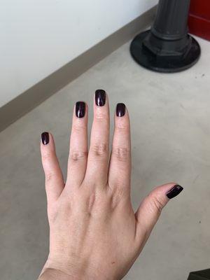 Shellac manicure - black base with tango passion on top