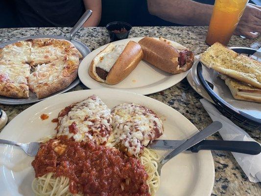 Chicken Parmesan, Meatball Parm and Cheese Pizza