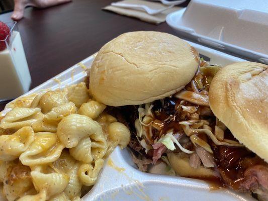 Brisket sliders with Cajun Mac and cheese. Yummy!