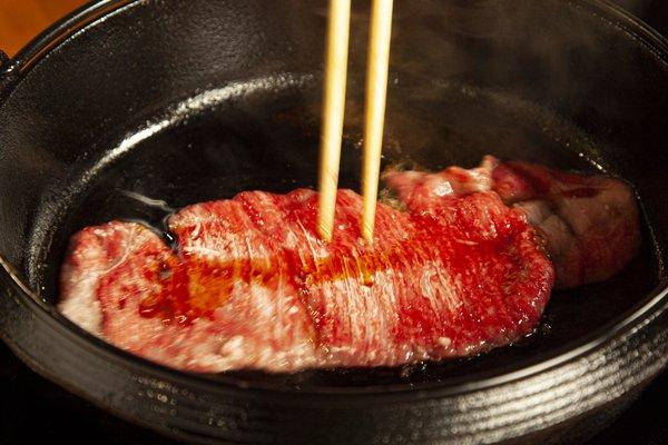 "Fragile Wagyu steak" - Thinly sliced A5 Miyazaki wagyu with special sukiyaki sauce cooked by Kansai style