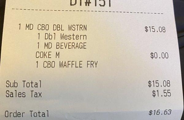 Burger receipt