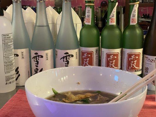 Beef noodle soup with imported sake