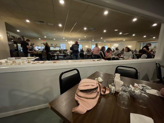 View of the dining area and buffet