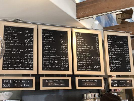 Coffee menu