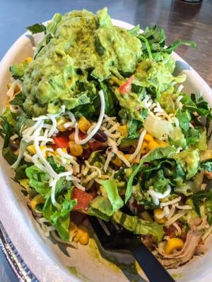 Burrito bowl with fresh made guacamole!